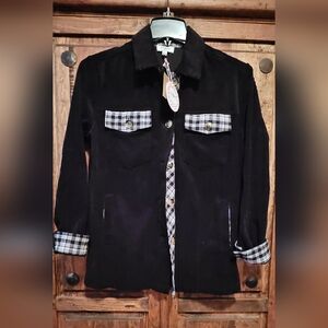 NWT Black Corduroy with Black/White Plaid Trim Women's Shirt and/or Shackets